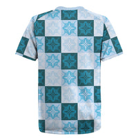 Cyan Manta Ray Hawaiian Quilt Motif Rugby Jersey
