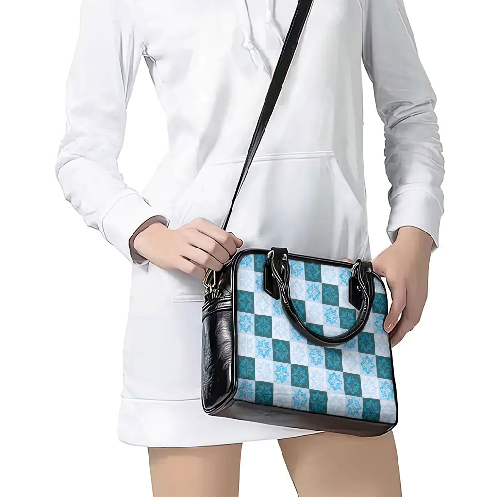 Cyan Manta Ray Hawaiian Quilt Motif Shoulder Handbag