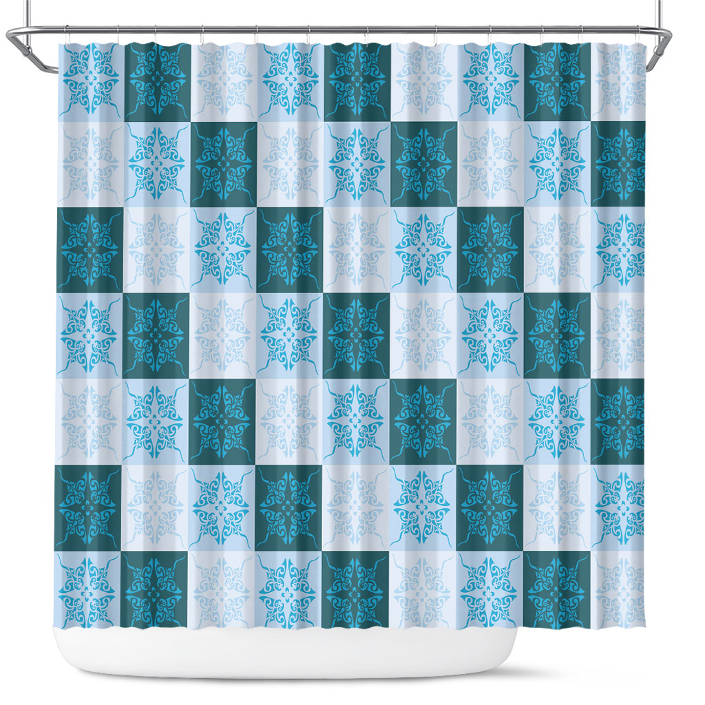Cyan Manta Ray Hawaiian Quilt Motif Shower Curtain LT05 Blue - Polynesian Pride