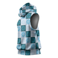Cyan Manta Ray Hawaiian Quilt Motif Sleeveless Hoodie