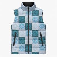 Cyan Manta Ray Hawaiian Quilt Motif Sleeveless Puffer Jacket