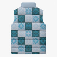 Cyan Manta Ray Hawaiian Quilt Motif Sleeveless Puffer Jacket