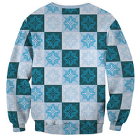 Cyan Manta Ray Hawaiian Quilt Motif Sweatshirt