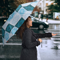 Cyan Manta Ray Hawaiian Quilt Motif Umbrella