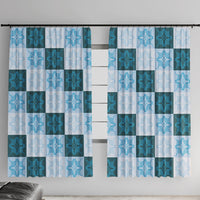 Cyan Manta Ray Hawaiian Quilt Motif Window Curtain