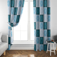 Cyan Manta Ray Hawaiian Quilt Motif Window Curtain