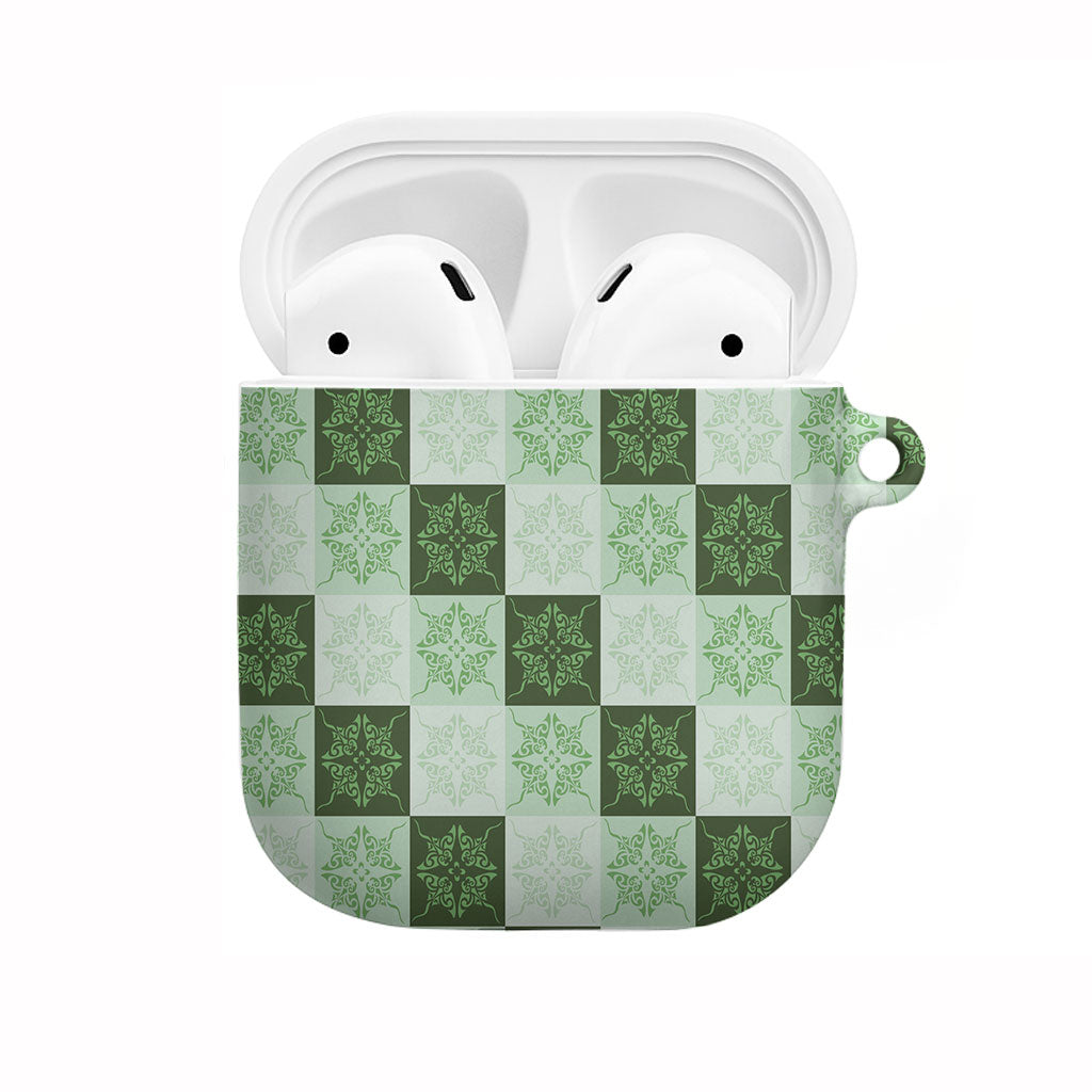 Sage Green Manta Ray Hawaiian Quilt Motif AirPods Case