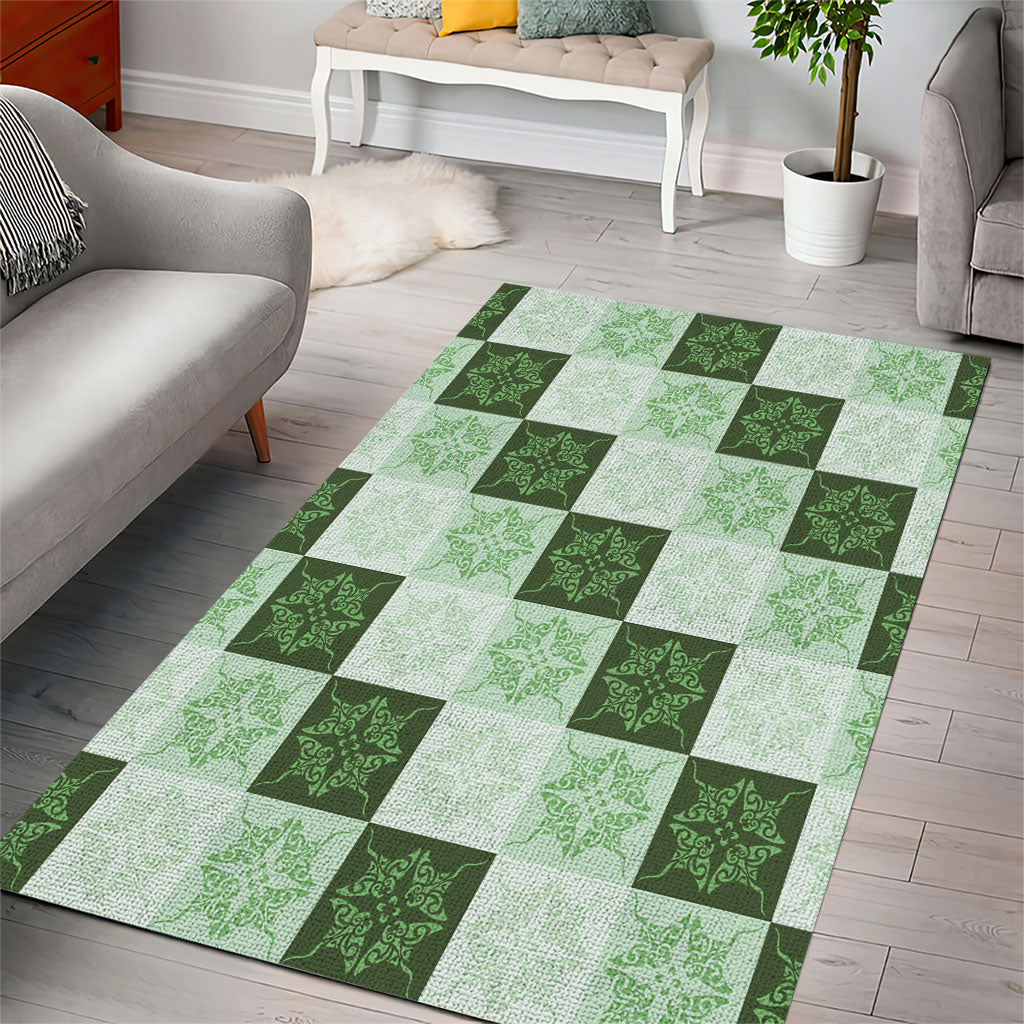 Sage Green Manta Ray Hawaiian Quilt Motif Area Rug