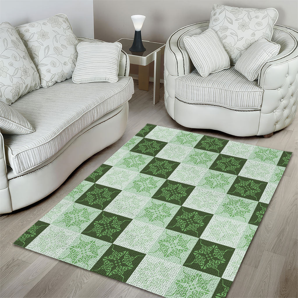 Sage Green Manta Ray Hawaiian Quilt Motif Area Rug