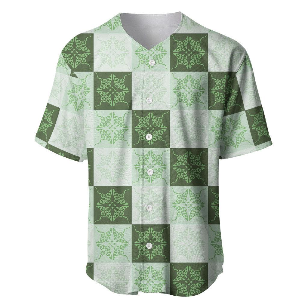 Sage Green Manta Ray Hawaiian Quilt Motif Baseball Jersey