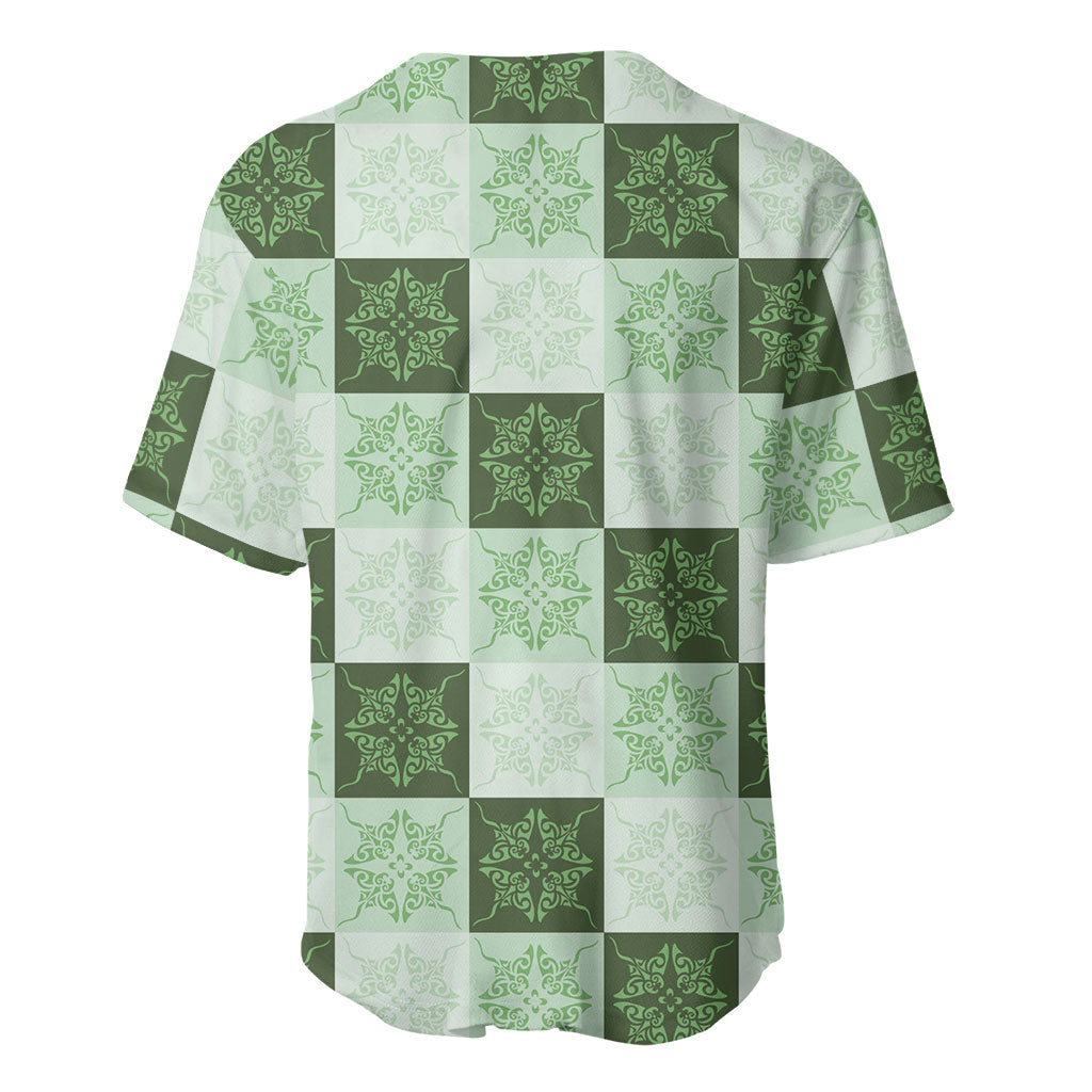 Sage Green Manta Ray Hawaiian Quilt Motif Baseball Jersey