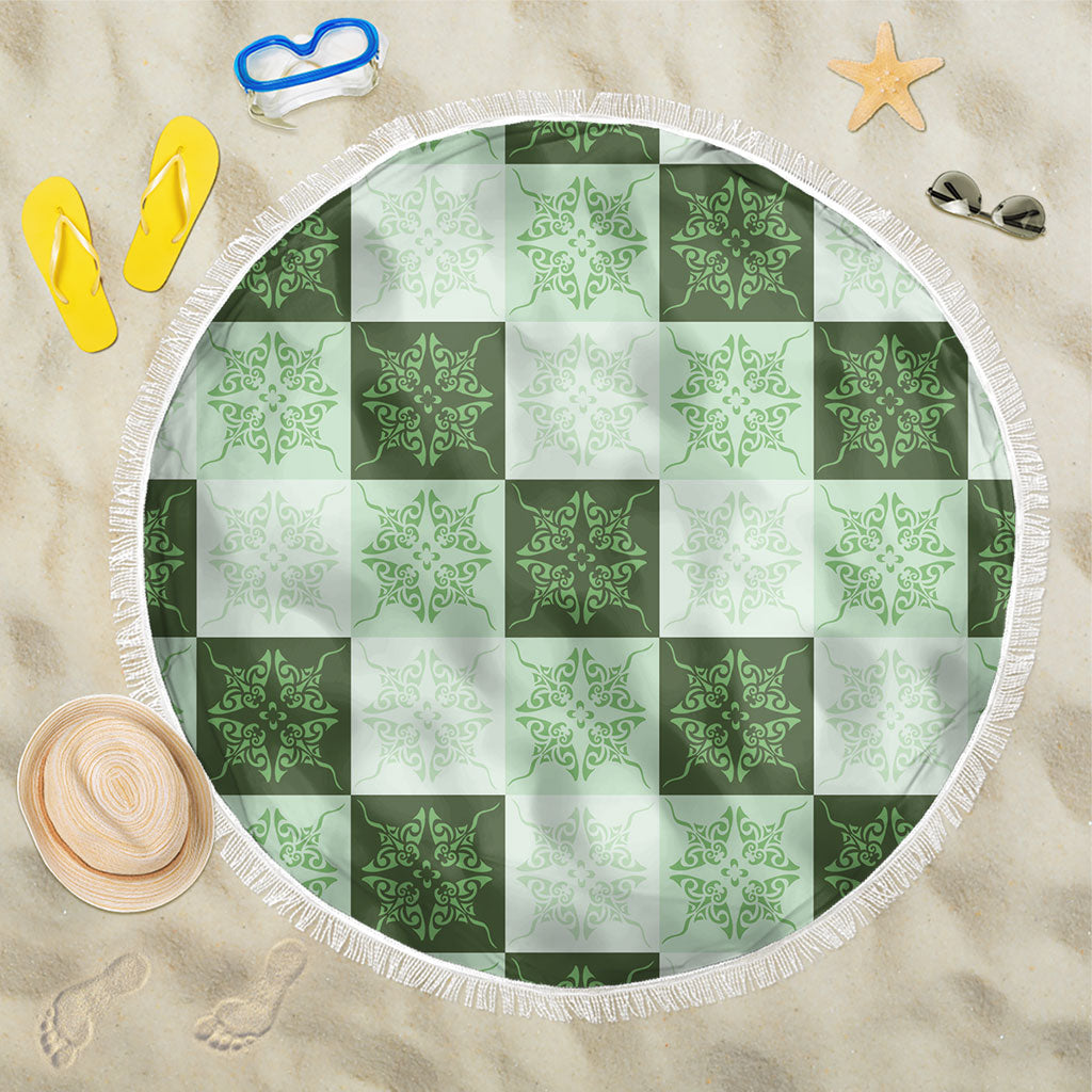 Sage Green Manta Ray Hawaiian Quilt Motif Beach Blanket