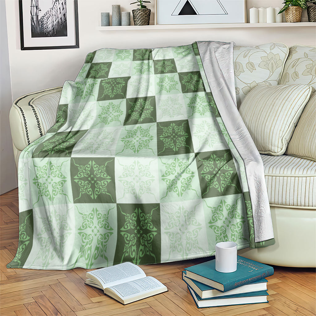 Sage Green Manta Ray Hawaiian Quilt Motif Blanket LT05 Green - Polynesian Pride