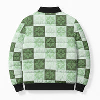 Sage Green Manta Ray Hawaiian Quilt Motif Bomber Puffer Jacket