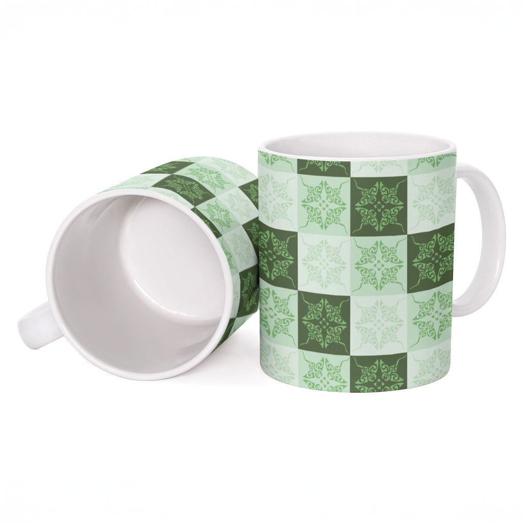 Sage Green Manta Ray Hawaiian Quilt Motif Ceramic Mug