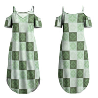Sage Green Manta Ray Hawaiian Quilt Motif Couples Matching Summer Maxi Dress and Hawaiian Shirt