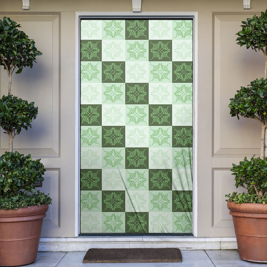 Sage Green Manta Ray Hawaiian Quilt Motif Door Cover