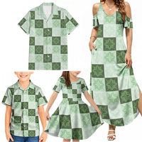 Sage Green Manta Ray Hawaiian Quilt Motif Family Matching Summer Maxi Dress and Hawaiian Shirt