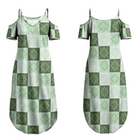 Sage Green Manta Ray Hawaiian Quilt Motif Family Matching Summer Maxi Dress and Hawaiian Shirt