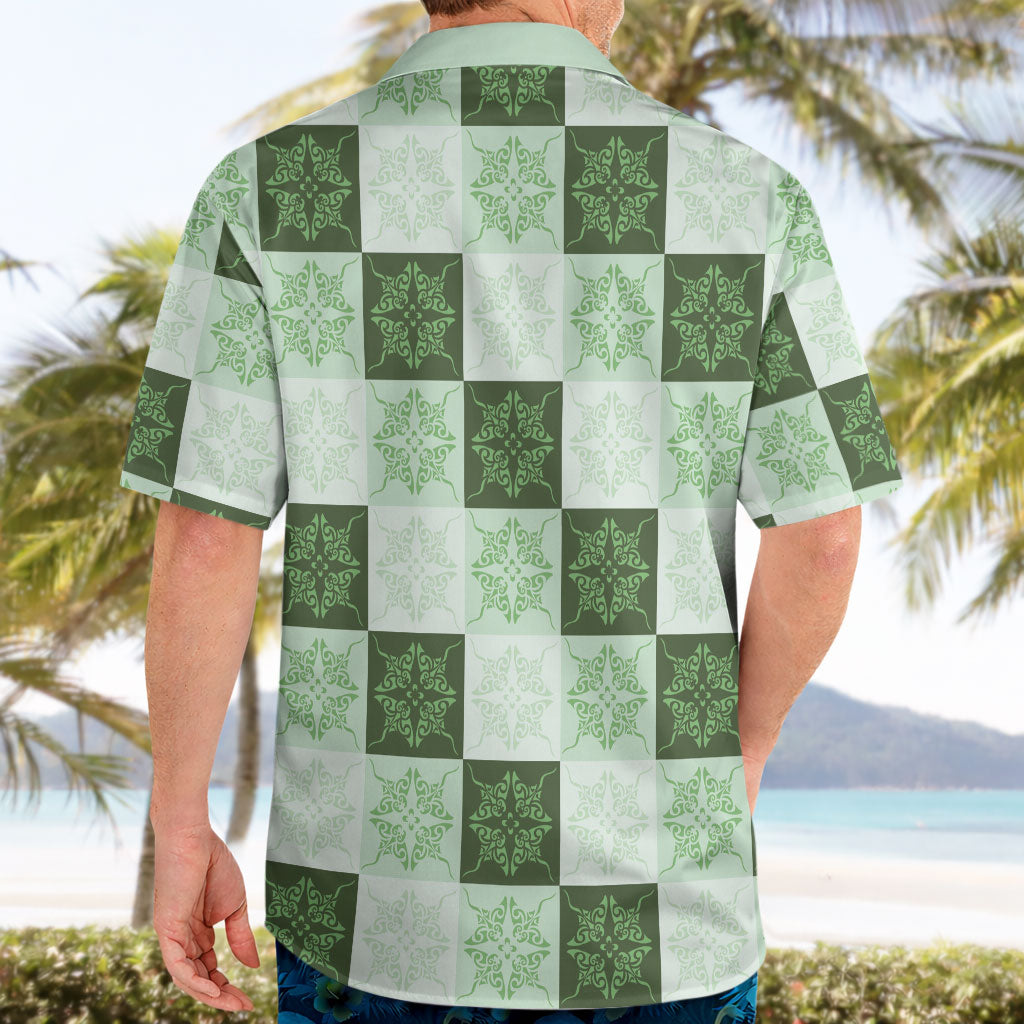 Sage Green Manta Ray Hawaiian Quilt Motif Hawaiian Shirt