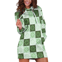 Sage Green Manta Ray Hawaiian Quilt Motif Hoodie Dress
