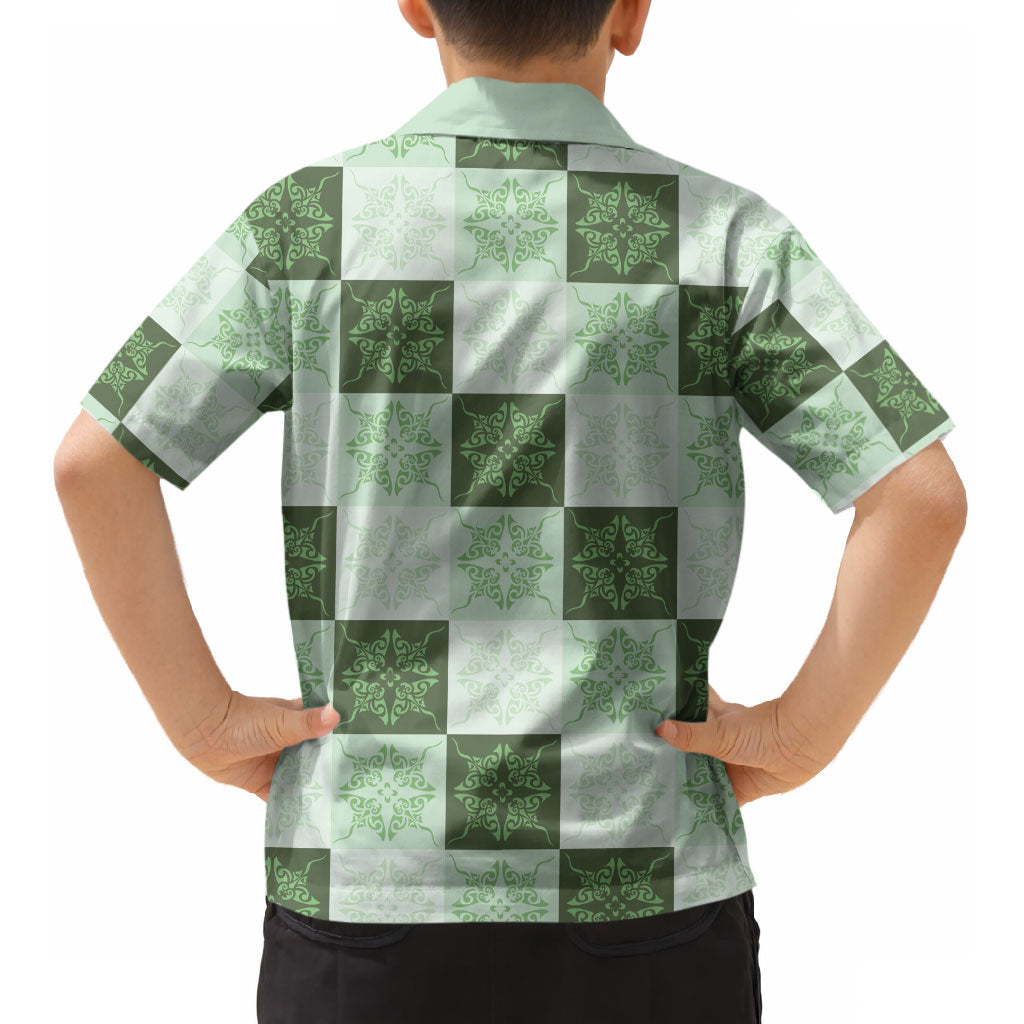 Sage Green Manta Ray Hawaiian Quilt Motif Kid Hawaiian Shirt