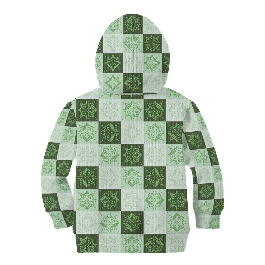 Sage Green Manta Ray Hawaiian Quilt Motif Kid Hoodie