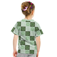 Sage Green Manta Ray Hawaiian Quilt Motif Kid T Shirt