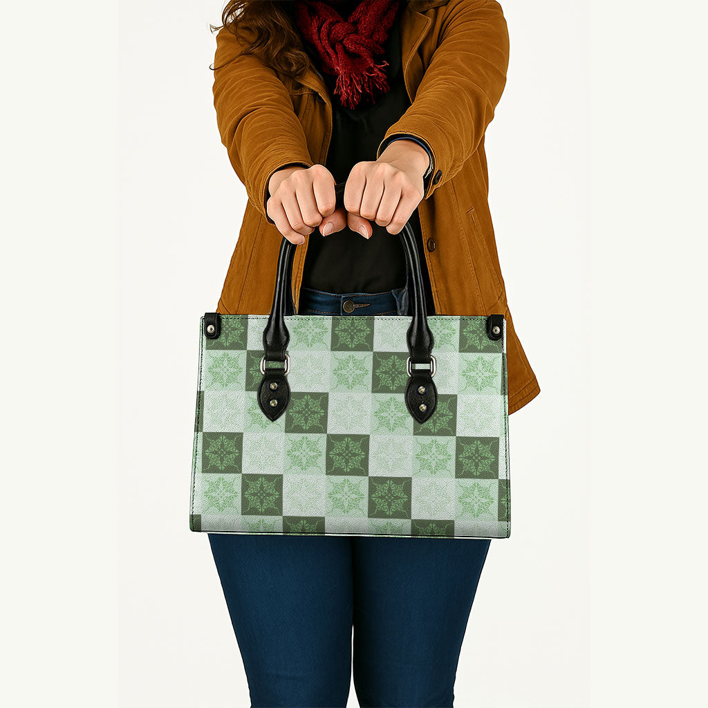 Sage Green Manta Ray Hawaiian Quilt Motif Leather Bag