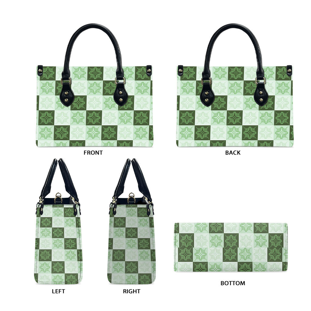 Sage Green Manta Ray Hawaiian Quilt Motif Leather Bag