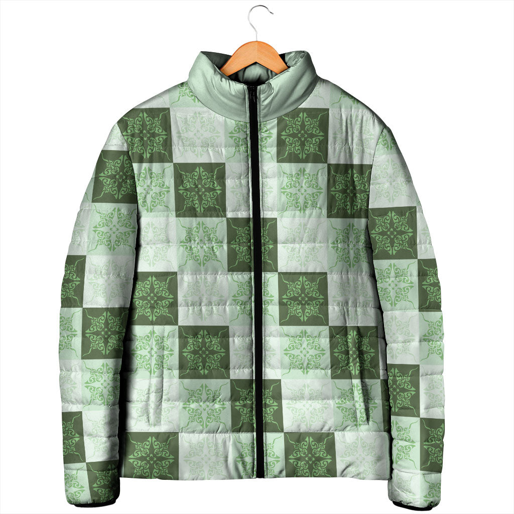 Sage Green Manta Ray Hawaiian Quilt Motif Padded Jacket