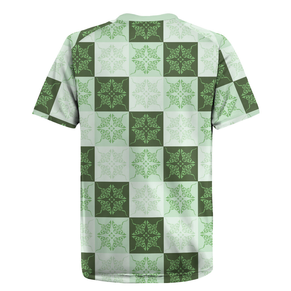 Sage Green Manta Ray Hawaiian Quilt Motif Rugby Jersey