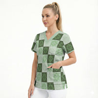 Sage Green Manta Ray Hawaiian Quilt Motif Scrub Top