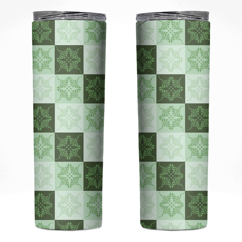 Sage Green Manta Ray Hawaiian Quilt Motif Skinny Tumbler