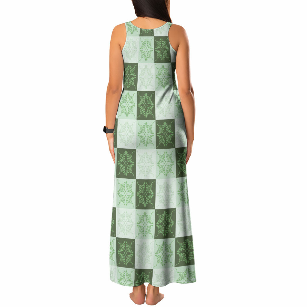 Sage Green Manta Ray Hawaiian Quilt Motif Tank Maxi Dress