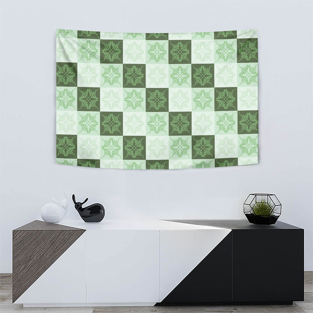 Sage Green Manta Ray Hawaiian Quilt Motif Tapestry