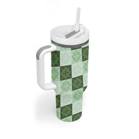 Sage Green Manta Ray Hawaiian Quilt Motif Tumbler With Handle