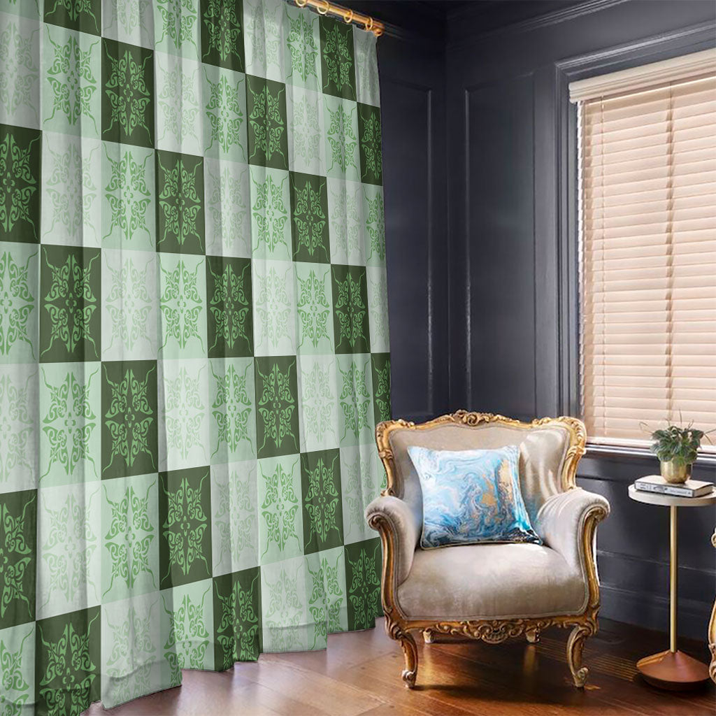 Sage Green Manta Ray Hawaiian Quilt Motif Window Curtain