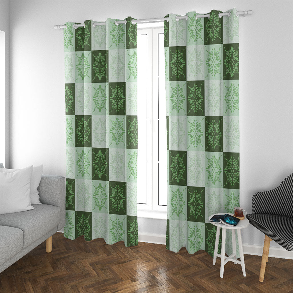 Sage Green Manta Ray Hawaiian Quilt Motif Window Curtain