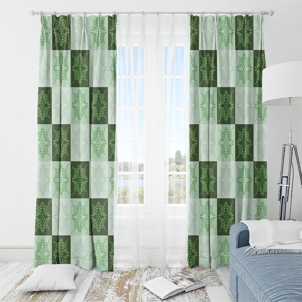 Sage Green Manta Ray Hawaiian Quilt Motif Window Curtain