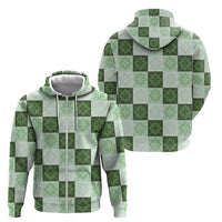 Sage Green Manta Ray Hawaiian Quilt Motif Zip Hoodie