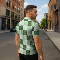 Sage Green Manta Ray Hawaiian Quilt Motif Zipper Polo Shirt