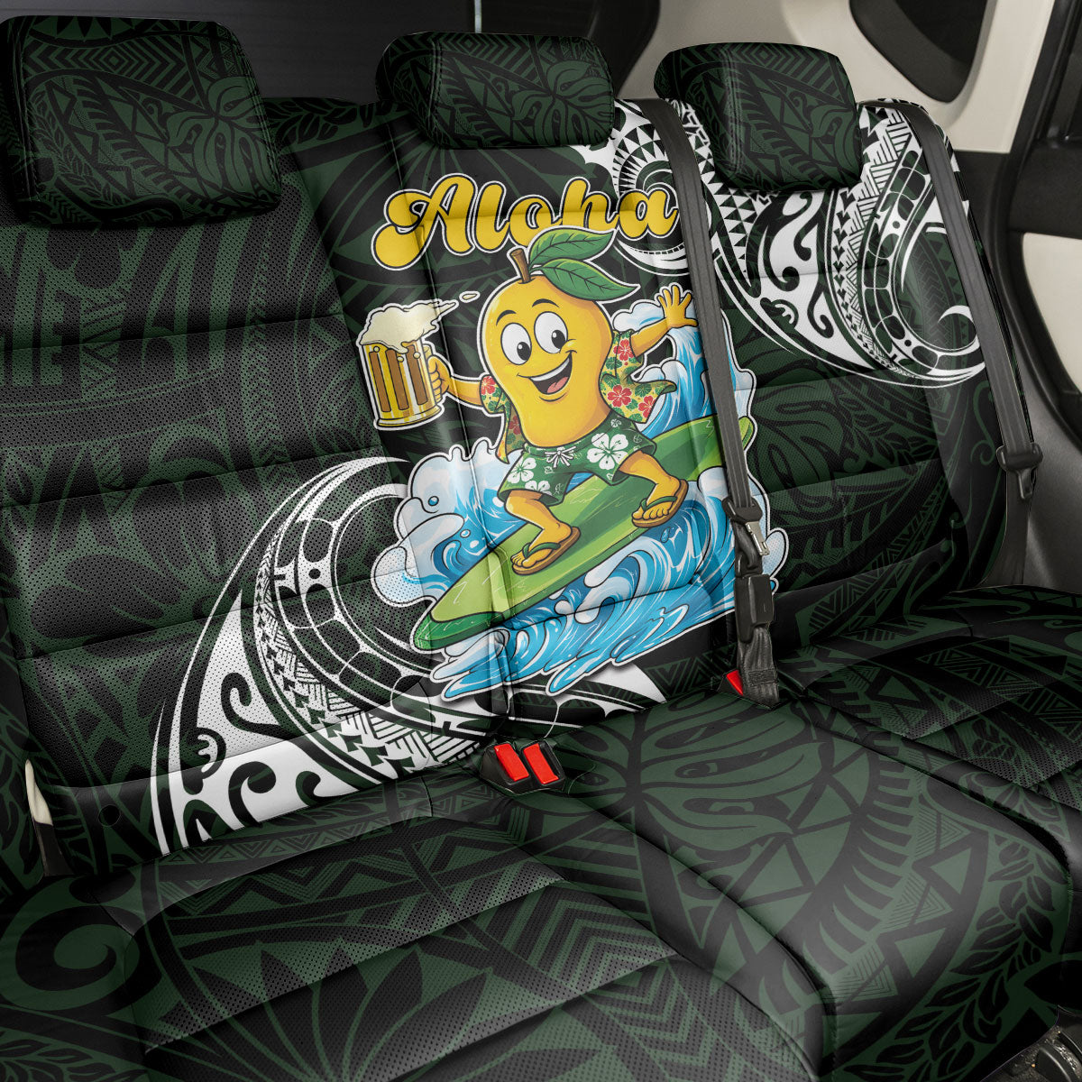 Aloha Hawaii Mango Surfing Back Car Seat Cover Polynesian Style