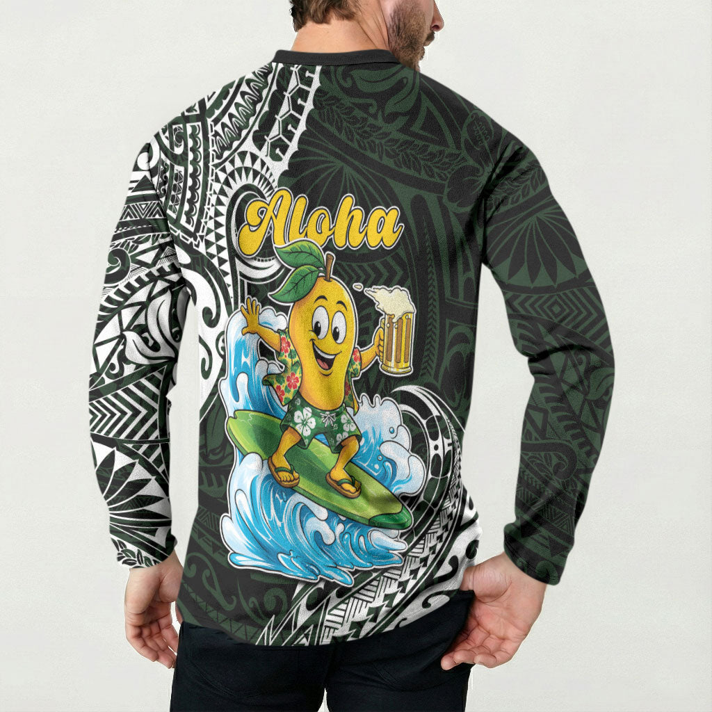 Aloha Hawaii Mango Surfing Button Sweatshirt Polynesian Style