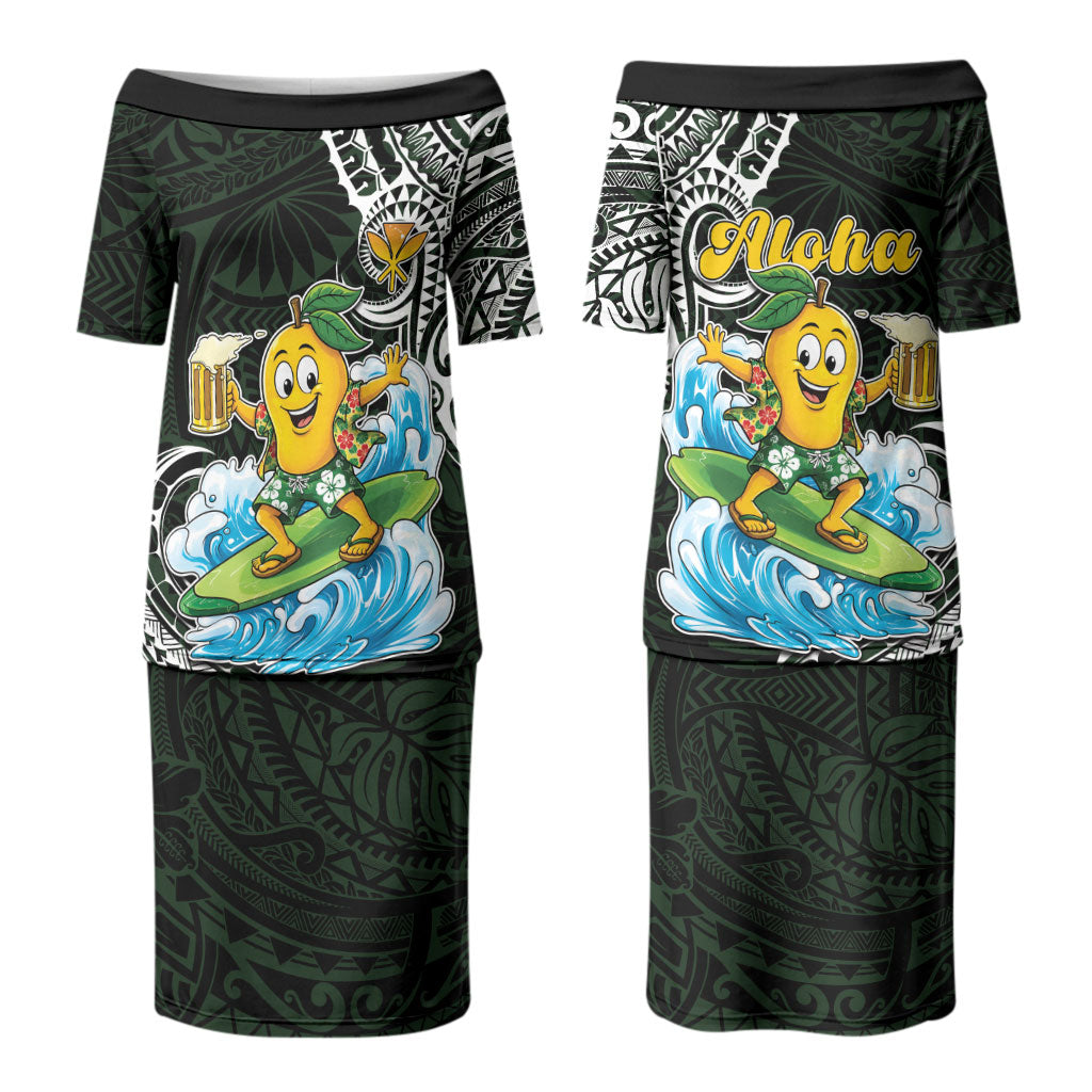 Aloha Hawaii Mango Surfing Couples Matching Puletasi and Hawaiian Shirt Polynesian Style