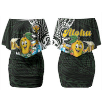 Aloha Hawaii Mango Surfing Family Matching Off Shoulder Short Dress and Hawaiian Shirt Polynesian Style