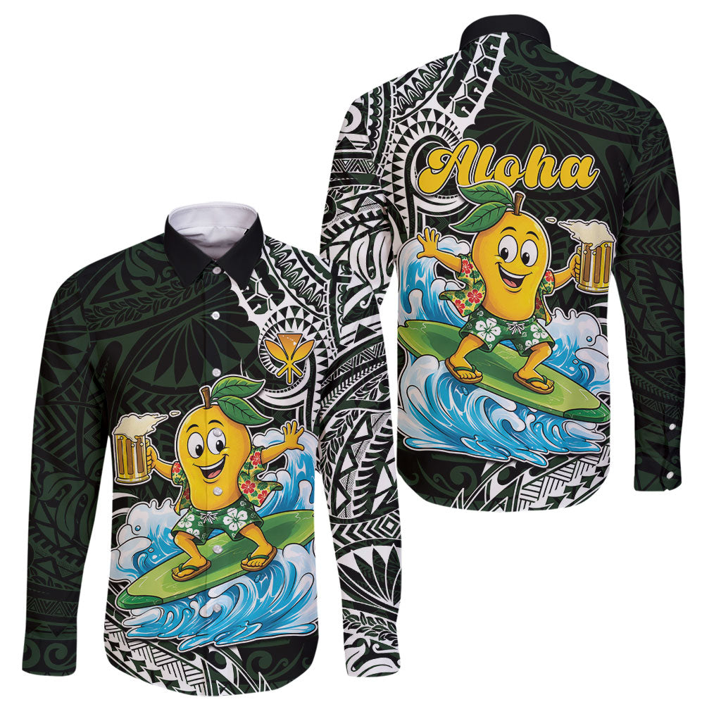 Aloha Hawaii Mango Surfing Family Matching Off Shoulder Short Dress and Hawaiian Shirt Polynesian Style