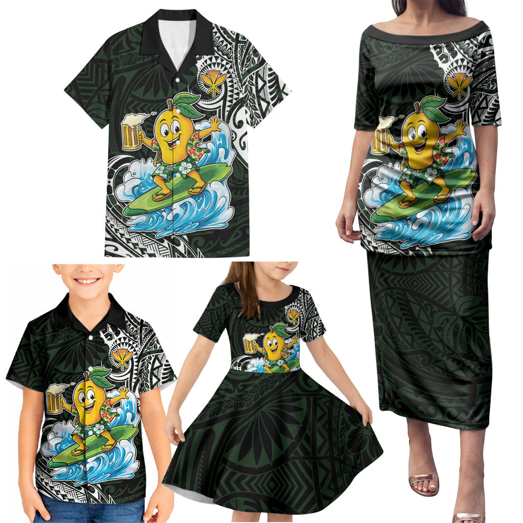 Aloha Hawaii Mango Surfing Family Matching Puletasi and Hawaiian Shirt Polynesian Style
