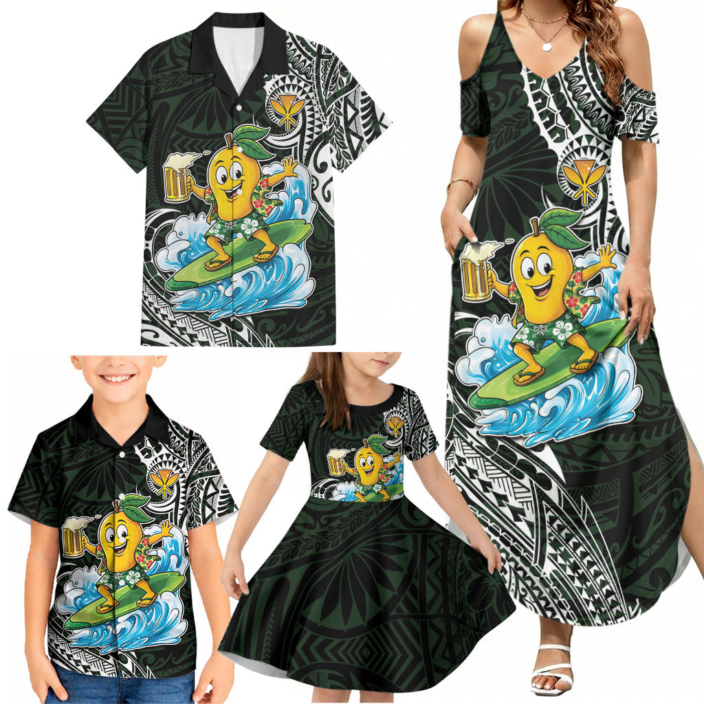 Aloha Hawaii Mango Surfing Family Matching Summer Maxi Dress and Hawaiian Shirt Polynesian Style