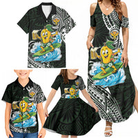 Aloha Hawaii Mango Surfing Family Matching Summer Maxi Dress and Hawaiian Shirt Polynesian Style
